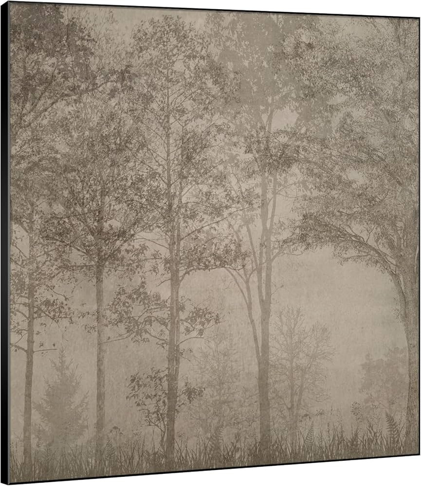 SIGNWIN 72"x72" Extra Large Framed Wall Art Muted Woodland Trees in Fog Print for Home Living Roo... | Amazon (US)