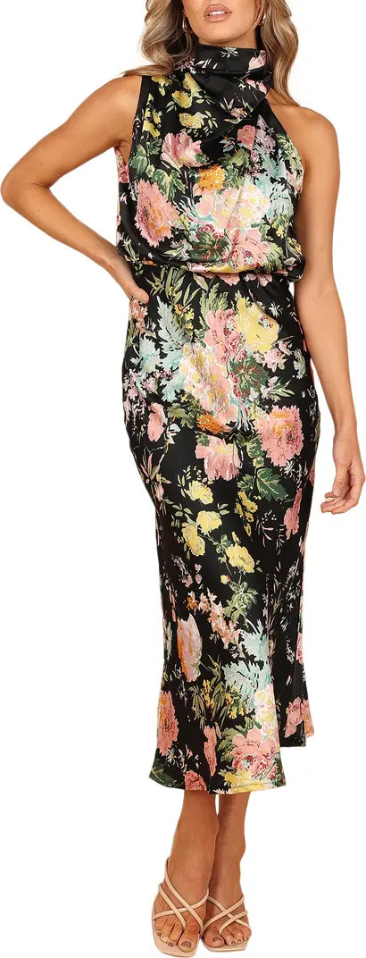 Anabelle Funnel Neck Satin Midi Dress | Nordstrom