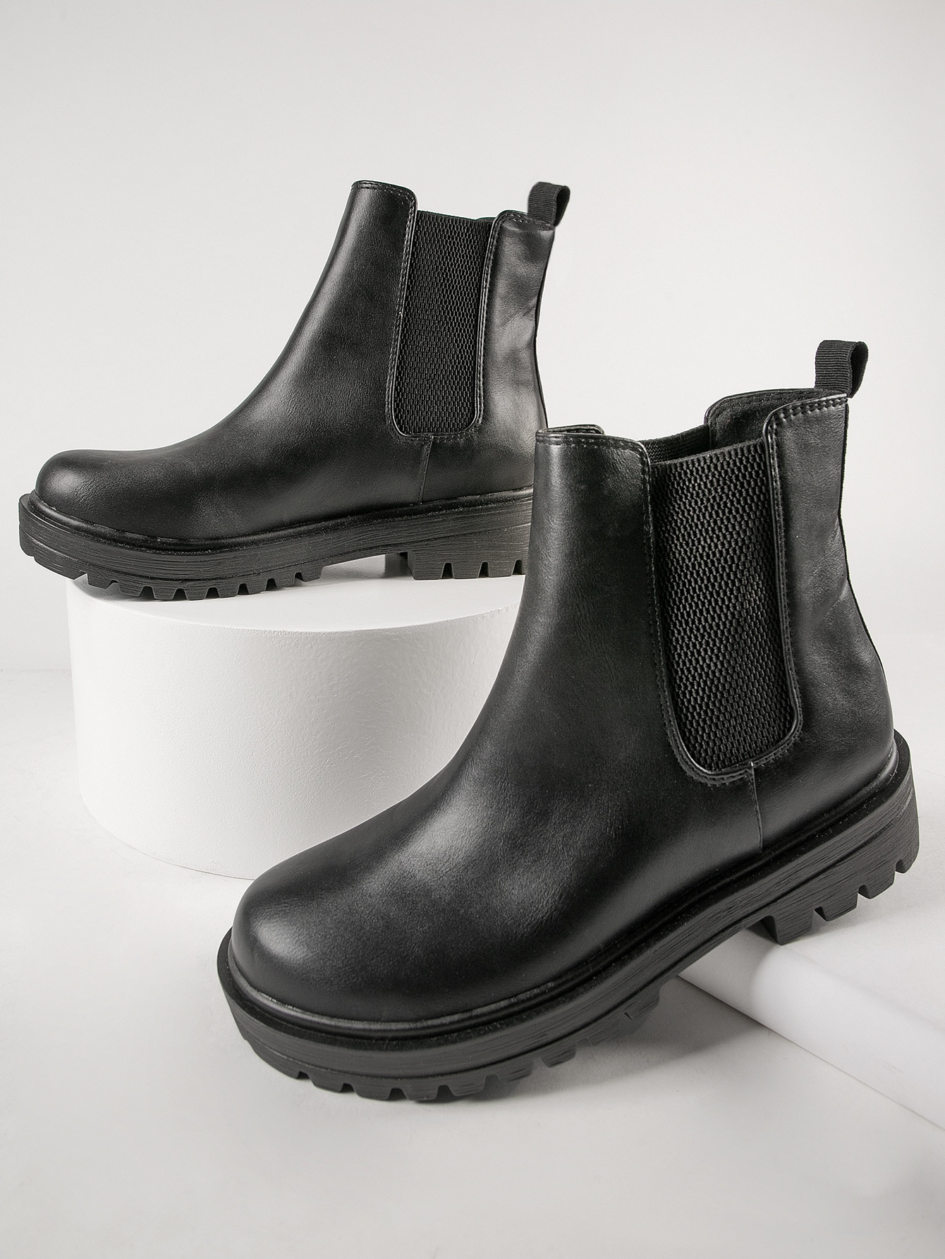 Faux Leather Low Heel Chelsea Booties | SHEIN