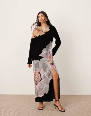 ASOS EDITION velvet embroidered floral maxi dress in black | ASOS | ASOS (Global)