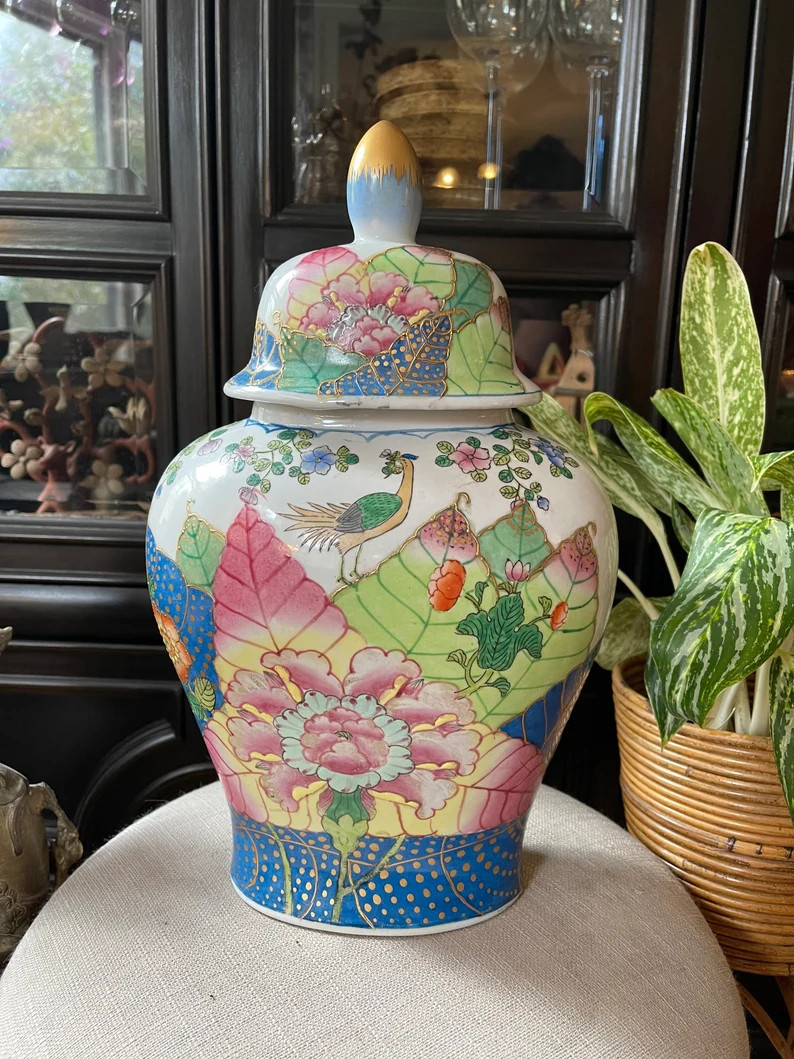 Read the full title
    15” Tobacco Leaf Pattern Ginger Jar Chinese Chic Chinoiserie Asian Styl... | Etsy (US)