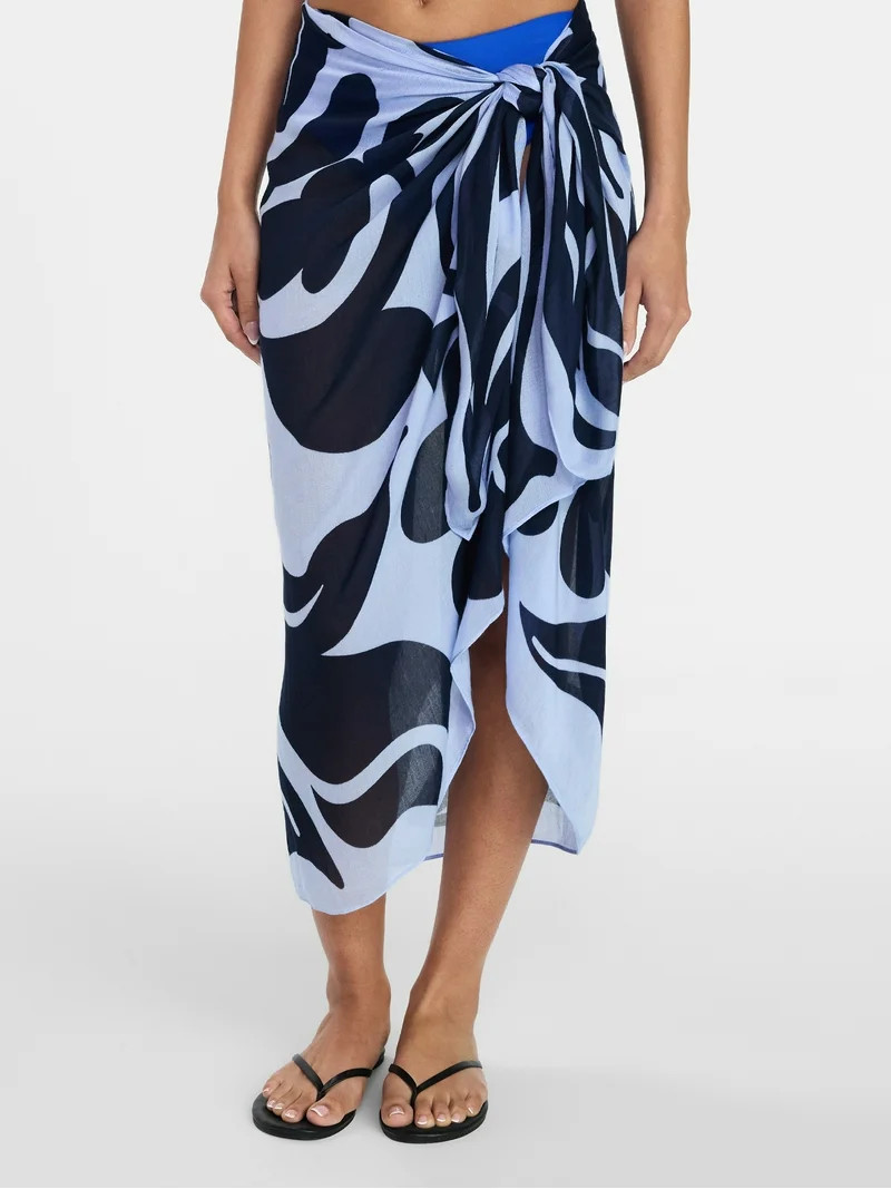 Time and Tru Women's Printed Pareo, One Size, Abstract Floral Polished Blue | Walmart (US)