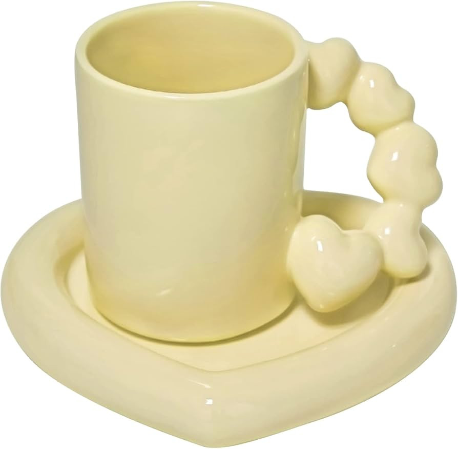 Koythin Ceramic Coffee Mug with Saucer Set, Cute Creative Electroplated Cup with Gourd Handle Lov... | Amazon (US)