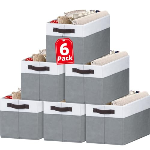 Criusia Closet Organizers and Storage Baskets - 6 Pack Shelf Organizer Bins with Handles - Clothes Storage Bins for Bedroom Nursery Home Closet Organization - Blanket Toy Storage Organizer | Amazon (US)