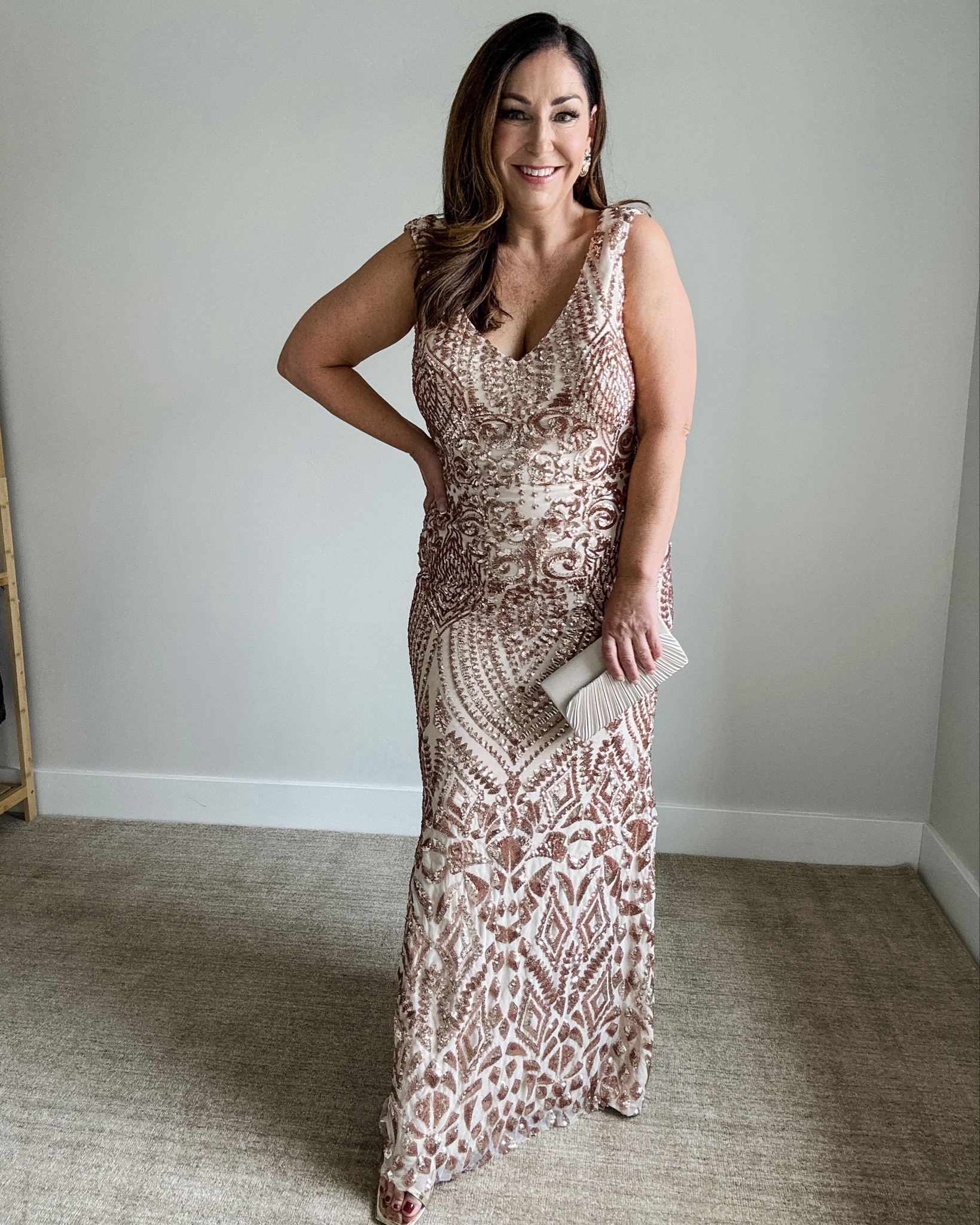 Beaded formal gown great for weddings, galas and events. Has some stretch, great mesh under arm and lined with cups built in. 

Runs very small wearing size 16

#LTKSeasonal #LTKOver40 #LTKWedding