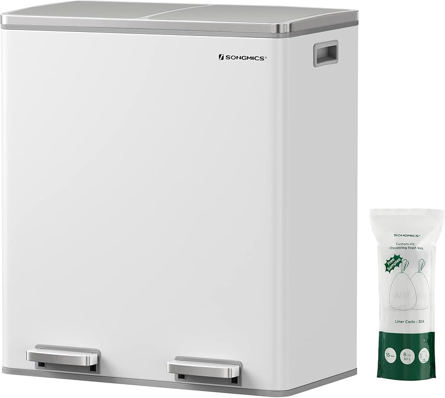 SONGMICS Trash Can, 2 x 8 Gal Garbage Can for Kitchen, with 15 Trash Bags, 2 Compartments, Plasti... | Amazon (US)