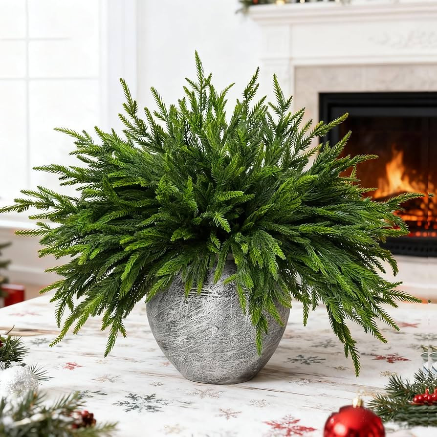 Palonu 8Pcs Christmas Norfolk Pine Branch, 18 Inches Lifelike Artificial Christmas Green Plants B... | Amazon (US)