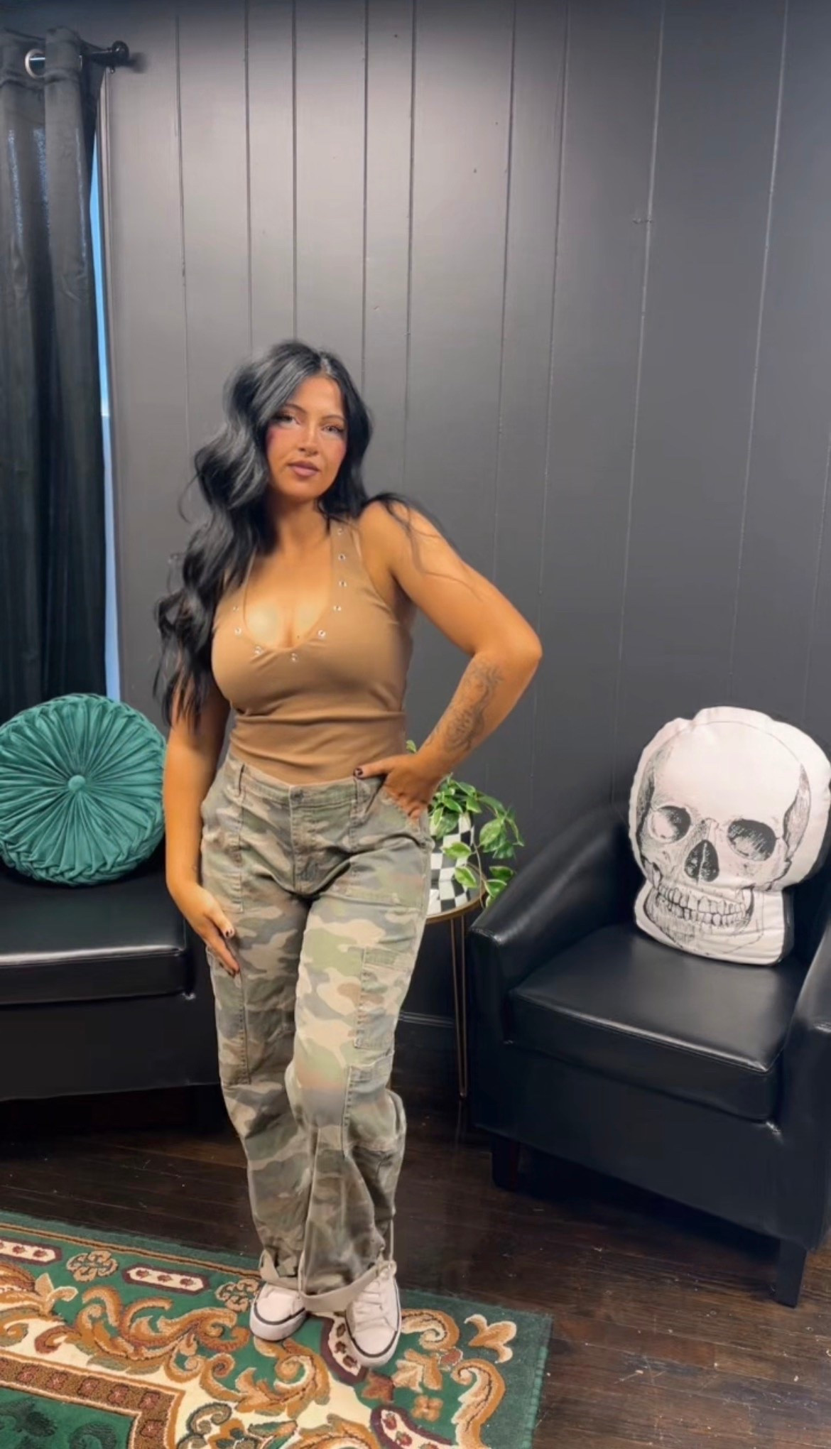 Camo Cargo Pants and this keyhole halter top for an edgy midsize outfit from Walmart! Medium in both the top and the pants.

#LTKootd #LTKMidsize #LTKgrwm