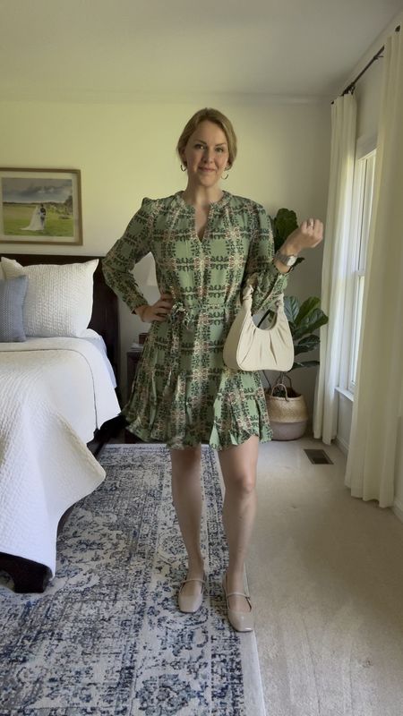 Green vine block print dress - perfect for a spring work outfit, church or brunch!

Got my normal size 

Beige handbag is an Amazon find

#LTKfindsunder100 #LTKSeasonal #LTKfindsunder50