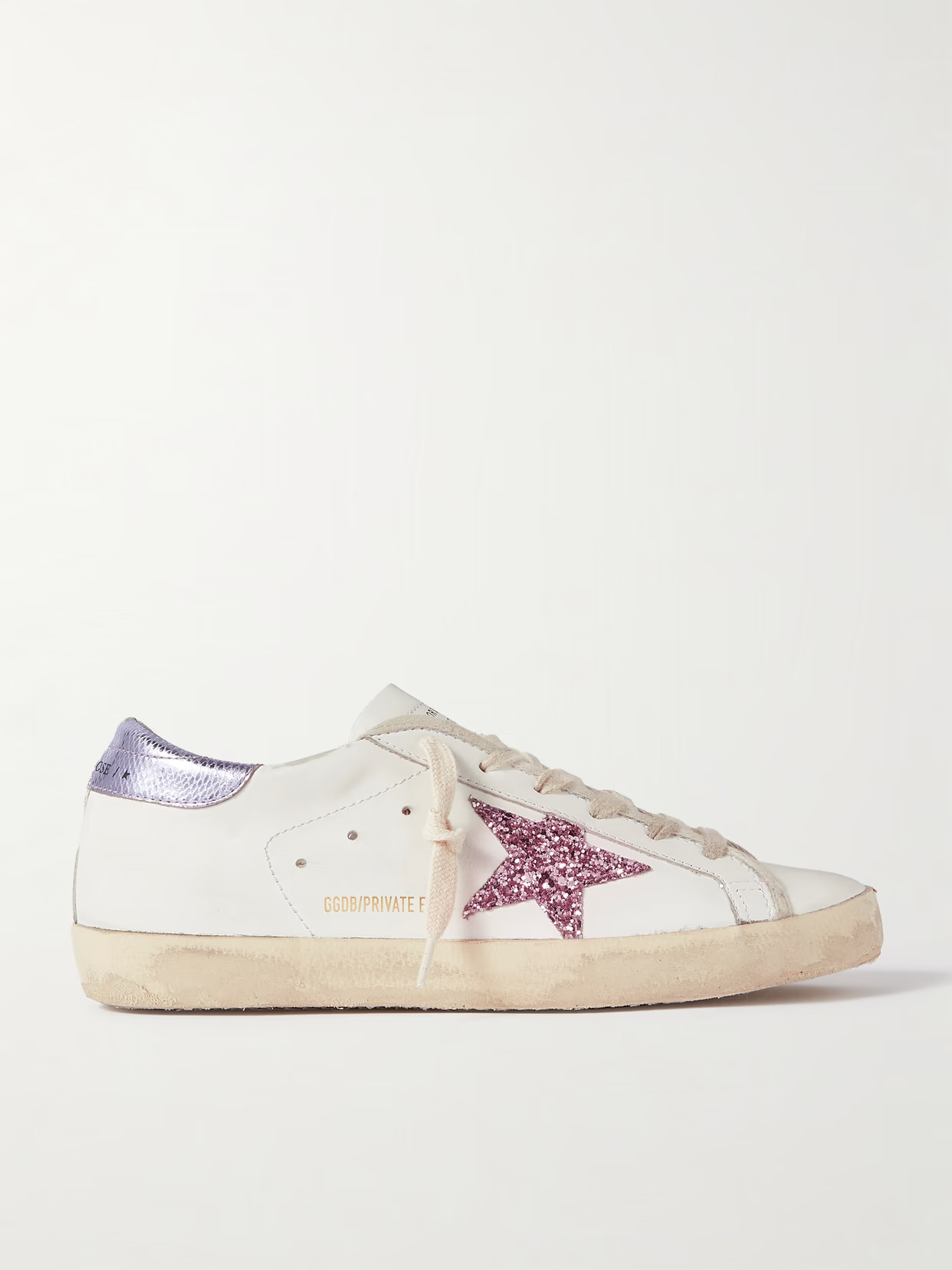 Golden Goose - Superstar Glittered Distressed Snake-effect Trimmed Leather Sneakers - White | NET-A-PORTER (US)