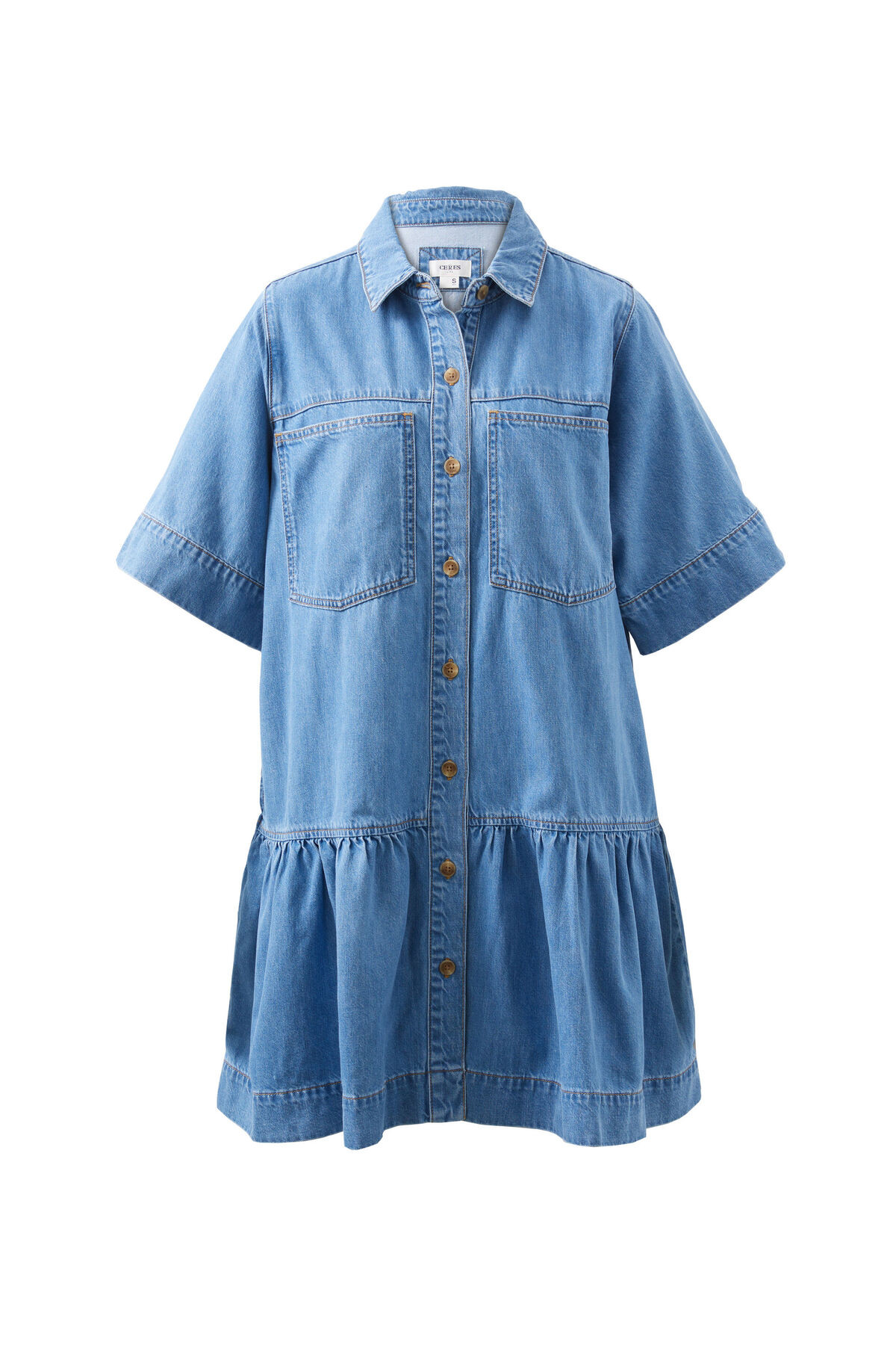 Short Sleeve Tiered Pocket Shirt Dress | Ceres Life