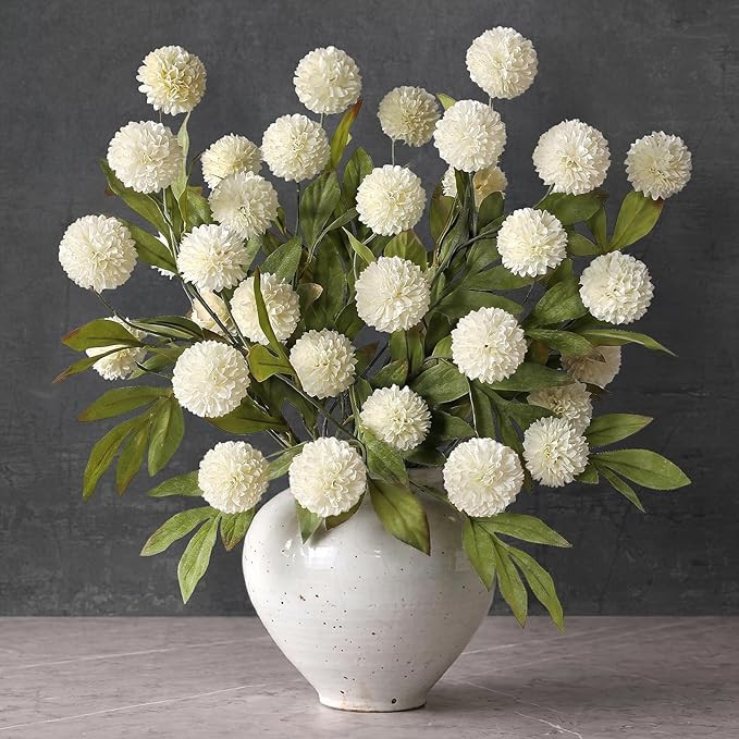 Juxdp 12 PCS Artificial Pompon Mum Branches for Vase - 27" Fake Silk Chrysanth Stems Look Real Fa... | Amazon (US)