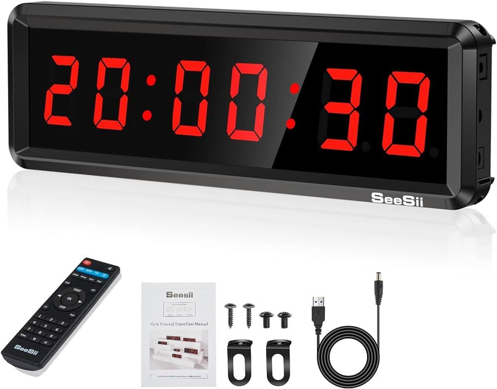 Seesii LED Gym Timer, Ultra-Clear Interval Timer with Remote, Countdown/Up Wall Clock with Buzzer... | Amazon (US)