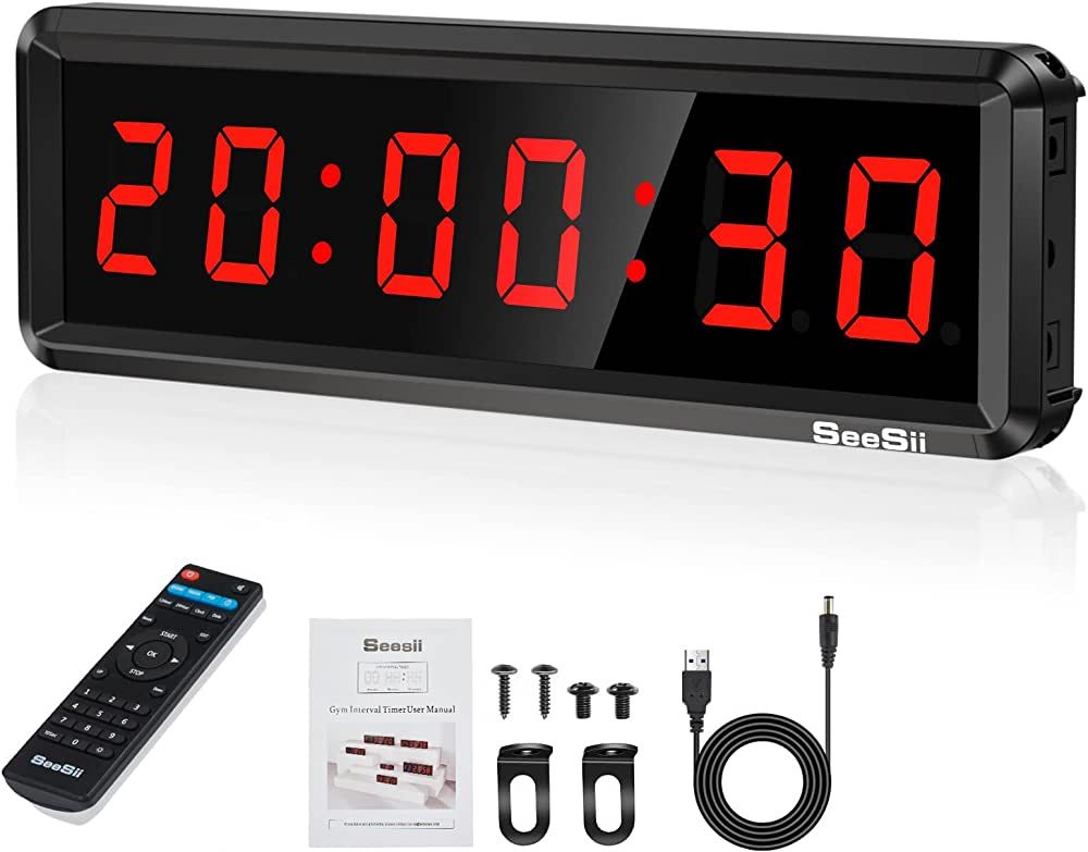 Seesii LED Gym Timer, Ultra-Clear Interval Timer with Remote, Countdown/Up Wall Clock with Buzzer... | Amazon (US)