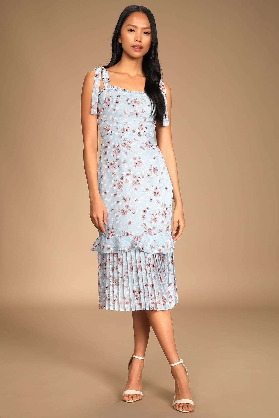 Terrace Views Light Blue Floral Print Tiered Midi Dress | Lulus (US)