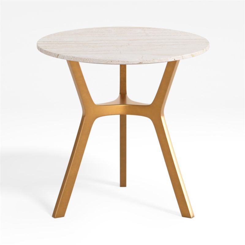 Elke Round Brown Marble End Table with Brass Base | Crate and Barrel | Crate & Barrel