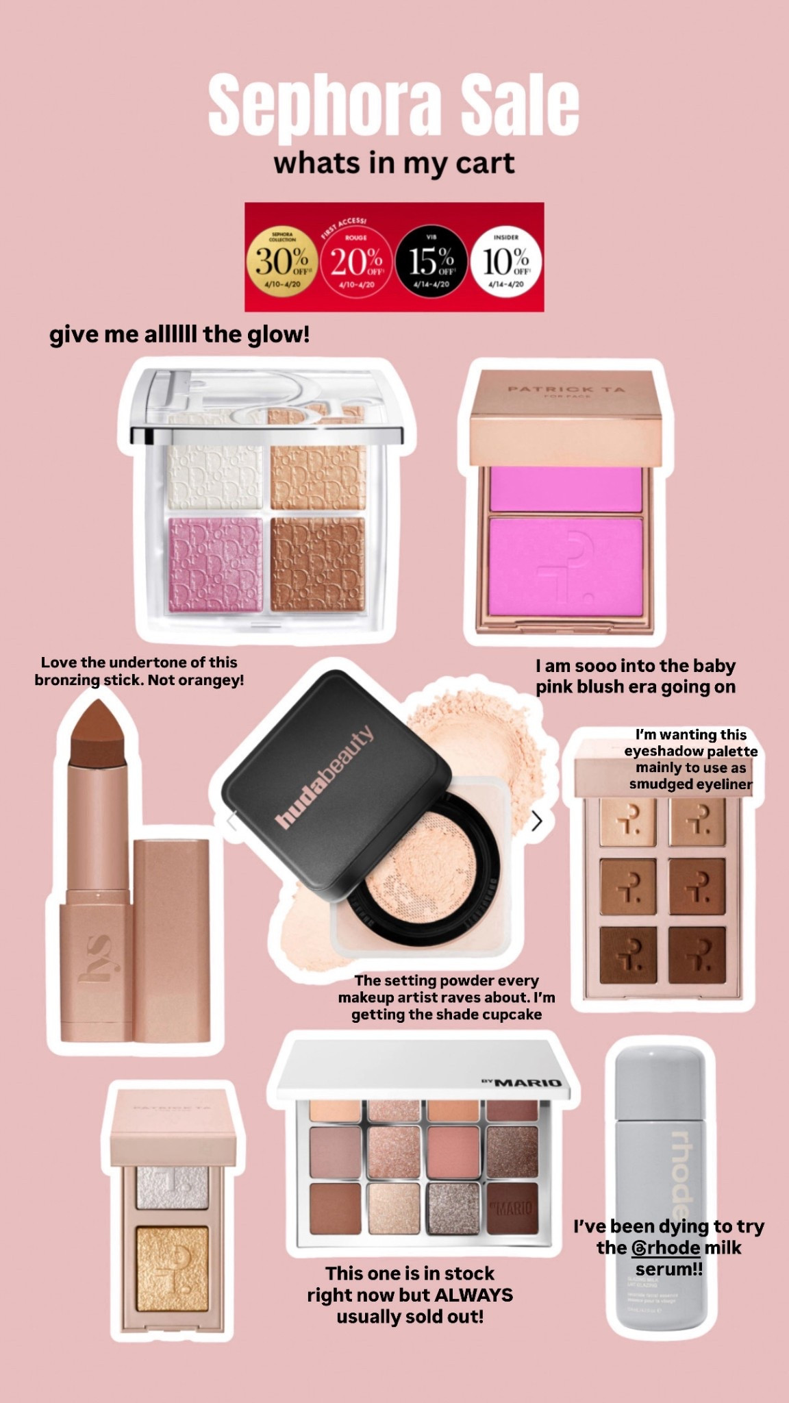 Sephora sale is on!! Here is what I put in my cart and purchased that I can’t wait to arrive!! Makeup, beauty, look younger at 30, contour, concealer, foundation, blush, setting powder, eyeshadow, eyeliner

#LTKselfcare #LTKgrwm #LTKBeauty