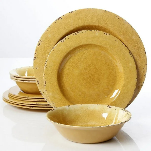 Gibson Studio California Mauna Crackle 12 Pc. Melamine Dinnerware Set, Yellow | Walmart (US)
