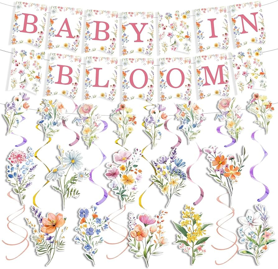 25Pcs Baby In Bloom Decorations, Wildflower Baby Shower Decorations for Girl Baby In Bloom Banner... | Amazon (US)