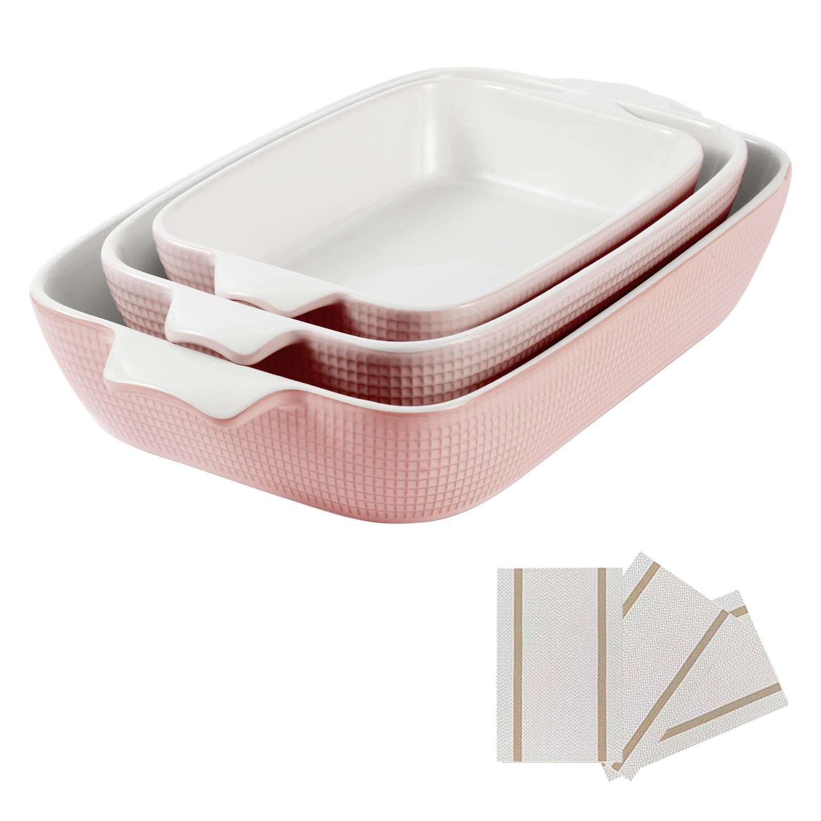 Ceramic Casserole Dishes Set of 3, Stoneware Baking Pans for Oven, Rectangular Lasagna Dish & Bakeware Set, Pink (14.7’’/12.4’’/10.3’’) | Amazon (US)