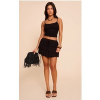 Black Layered Ruffle Micro Mini Skirt | PrettyLittleThing US