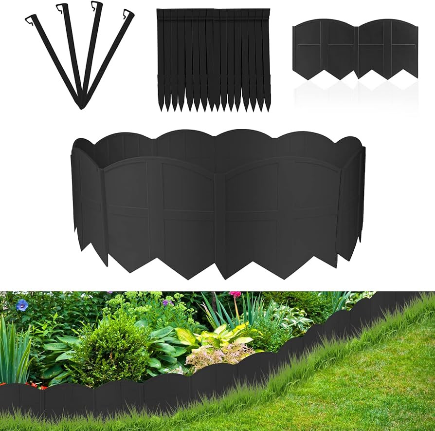 20Ft Black Garden Edging Border 6 Inch Tall Landscape Edging with 20Pcs 7.8in Height Garden Stake... | Amazon (US)
