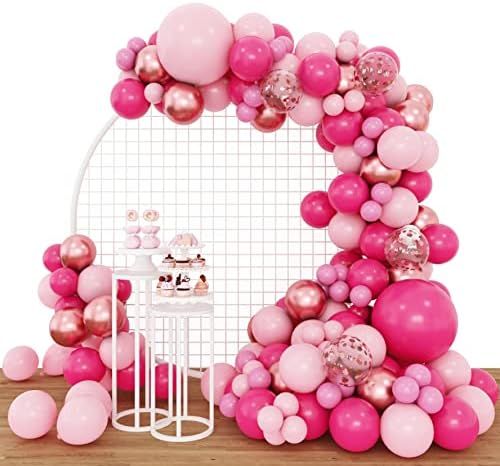 Amazon.com: RUBFAC 160pcs Pink Balloon Arch Garland Kit, Hot Pink Rose Gold Chrome Balloons for B... | Amazon (US)