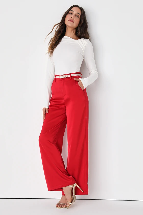 Modern Approach Red Satin Wide-Leg Pants | Lulus