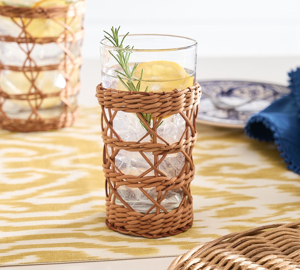 Handwoven Wicker and Glass Tumblers - Set of 4 | Pottery Barn (US)