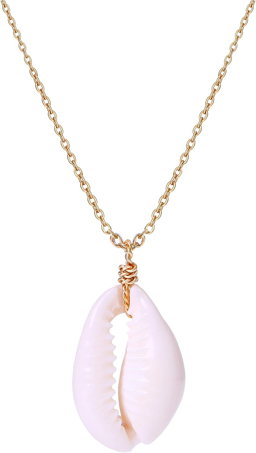 POTESSA Natural Seashell Shell Scallop Pendant Choker Necklace Adjustable 18K Gold Plated Cable C... | Amazon (US)