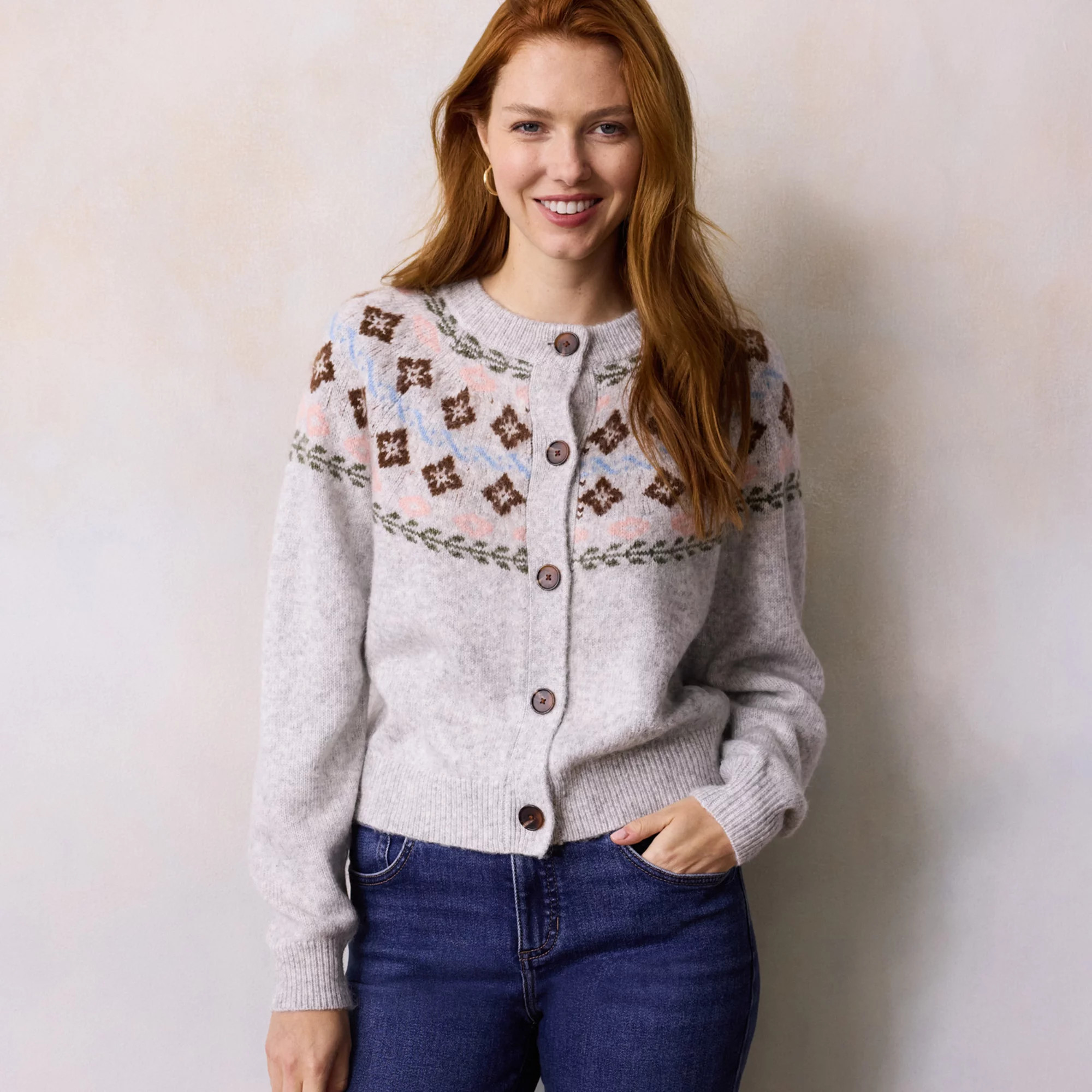 Women's LC Lauren Conrad Fair Isle Sweater Cardigan, Size: XXL, Phyllis Brown | Kohl's