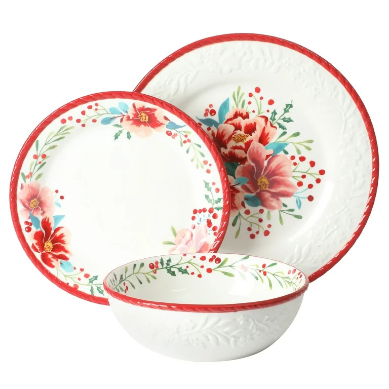 The Pioneer Woman Merry Meadow Red 12-Piece Stoneware Dinnerware Set | Walmart (US)