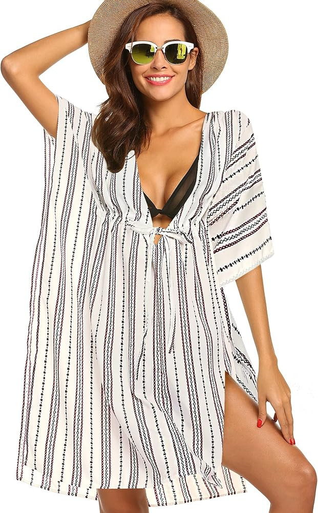 ADOME Swimsuit Cover Ups for Women V-Neck Oversized Beach Bikini Cover Ups for Swimwear Beachwear | Amazon (US)