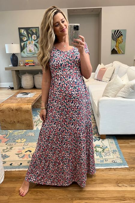 The most comfy maxi dress the 3rd trimester has ever seen😍The soft, stretchy jersey material could be slept in! Lift up access for feeding is a plus🥳 #maternity #summerdresses #maternitydresses 

#LTKbump