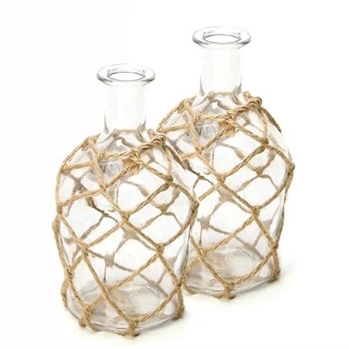 Hosley's Set of 2, Glass Floral Rose Vases, Rope Wrapped, Coastal Style | Walmart (US)