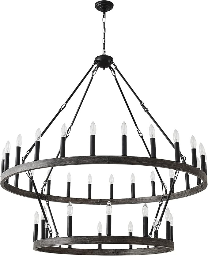 JTYP 2 Tier Large Farmhouse Wagon Wheel Chandelier 48" 36-Light, Round Industrial Rustic Ceiling ... | Amazon (US)