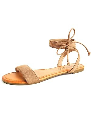 SANDALUP Womens Sandals Dressy Strappy Summer Cute Tie Up Ankle Strap flat sandals for women | Amazon (US)