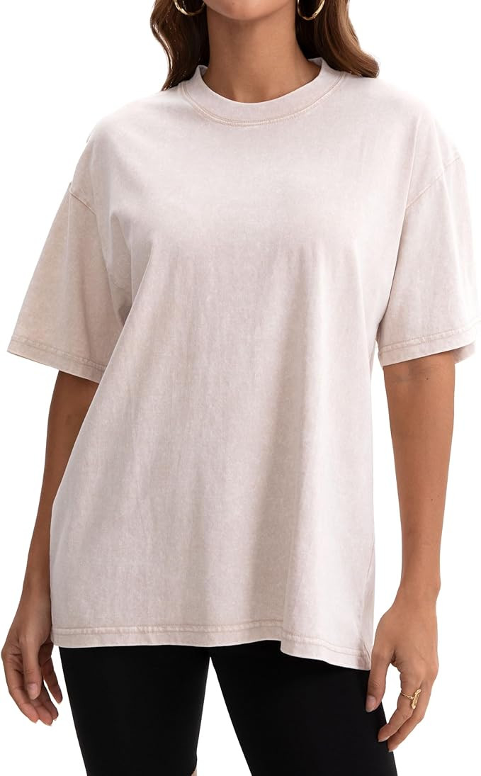 100% Cotton Washed Vintage Oversized T-Shirt for Women,Baggy Boyfriend Tee Workout Short Sleeve T... | Amazon (US)