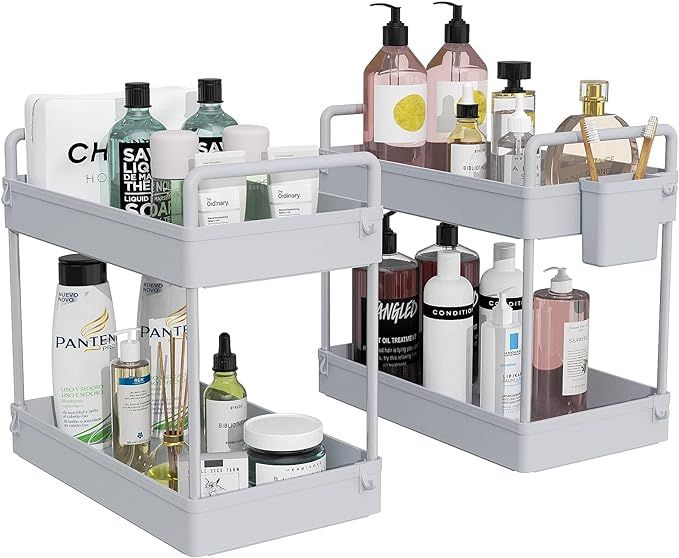 Ronlap 2 Pack Under Sink Organizers and Storage, 2 Tier Bathroom Organizer Under Sink with Handle... | Amazon (US)