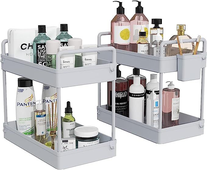 Ronlap 2 Pack Under Sink Organizers and Storage, 2 Tier Bathroom Organizer Under Sink with Handle... | Amazon (US)