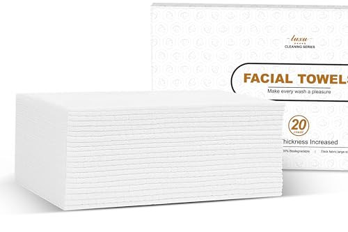 Disposable Face Towel,Biodegradable Facial Towels 9.8"×9.8",20 Count Extra Thick Soft Large Travel Clean Facial Towels Plant Fiber Facial Washcloth Dry Wipes for Sensitive Skin,Travel,Makeup Remover | Amazon (US)