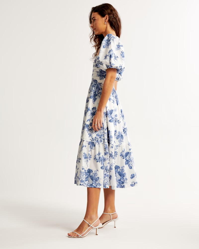 Emerson Poplin Puff Sleeve Midi Dress | Abercrombie & Fitch (US)