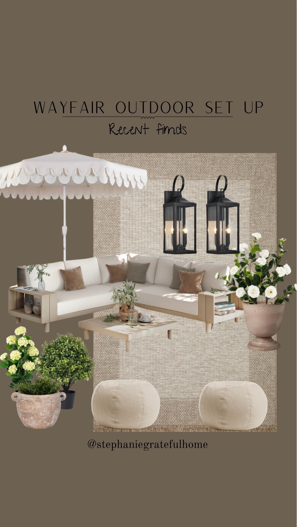 @Wayfair recent outdoor home finds.

Neutral organic and modern 🤩 

Outdoor rug 
Outdoor faux flowers
Outdoor lantern 
Outdoor umbrella 
Outdoor sectional 

#LTKHome