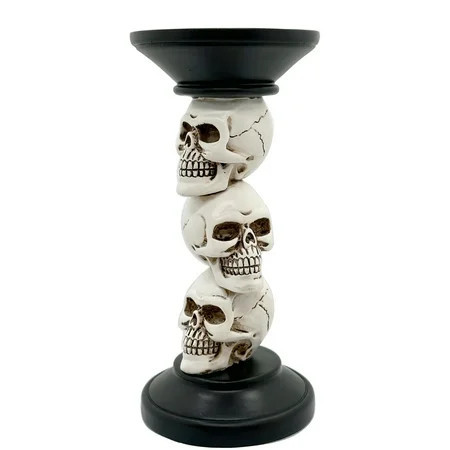 Halloween Black Pillar Candle Holder, 3 Skulls Skeleton Spooky Decor Candlestick Holder Black Taper Candle Holders for Halloween Christmas Fireplace Mantel Gothic Decor Gifts | Walmart (US)