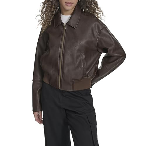 Levi's Women's Faux Leather Bomber with Laydown Collar, Dark Brown, Large | Amazon (US)