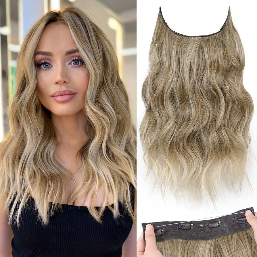 KooKaStyle Invisible Wire Hair Extensions with Transparent Headband Adjustable Size 4 Secure Clip... | Amazon (US)