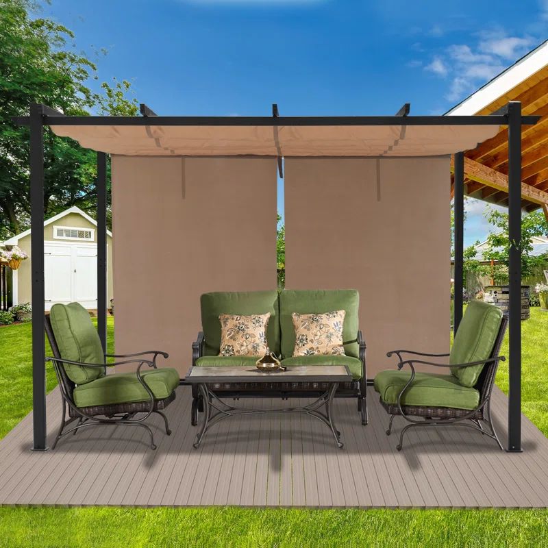 10x12ft Aluminum Pergola with Retractable Canopy and Side Walls - Brown | Wayfair North America