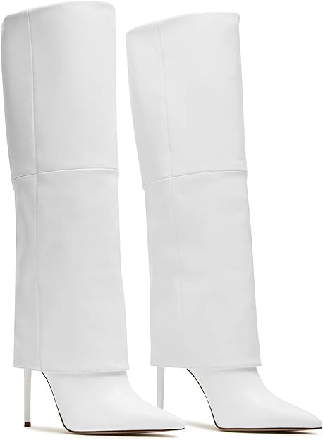 Femflame Fold Over Knee High Boots - Wide Calf, Pointed Toe Stiletto Heel, Tall Boots | Amazon (US)