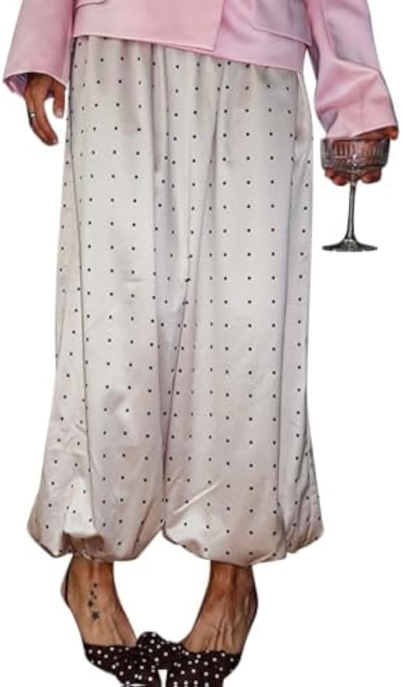 Women Polka Dot Barrel Pants Wide Leg Elastic Waist Trousers | Amazon (US)