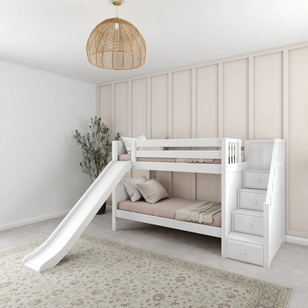 Classic Twin Bunk Bed with Slide and Stairs | Maxtrix Kids Furniture